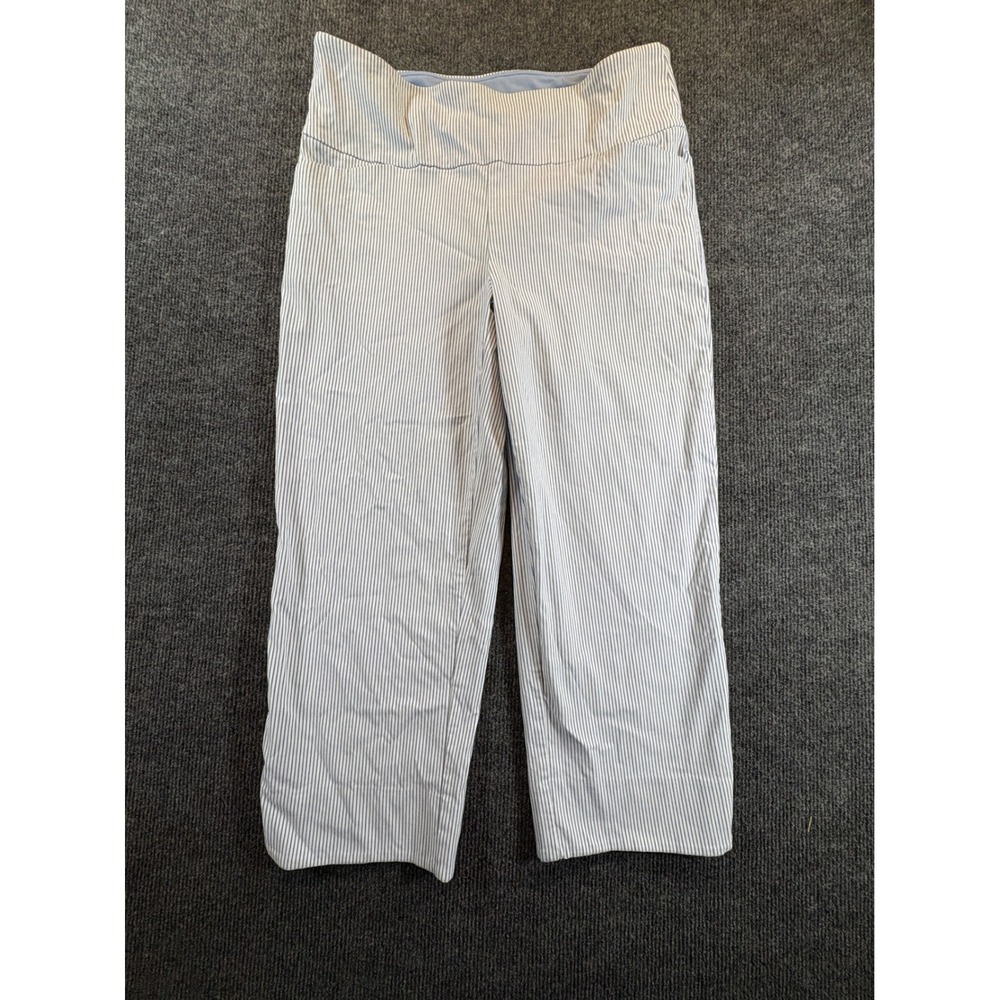 SC & CO Womens Size 10 Blue White Striped Pull On Cropped Pants Tulip Hem Vented